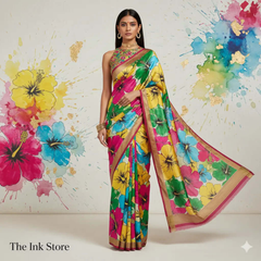 Tropical Bloom Silk Saree The Ink
