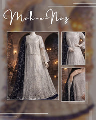 Mah-e-Naz – Ivory Embroidered Lehenga Set with Navy Blue Dupatta The Ink