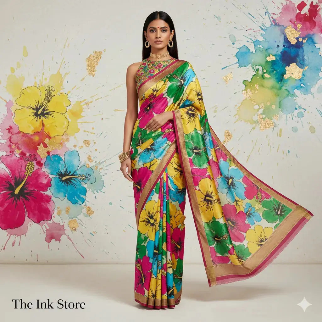 Tropical Bloom Silk Saree The Ink