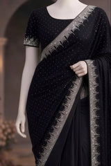 Obsidian Elegance – Black Lava Silk Saree with Rhinestone Embellishments The Ink
