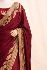 Ruh-e-Maroon – Maroon Masuri Zardosi Saree with Embroidered Blouse The Ink