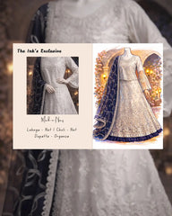 Mah-e-Naz – Ivory Embroidered Lehenga Set with Navy Blue Dupatta The Ink