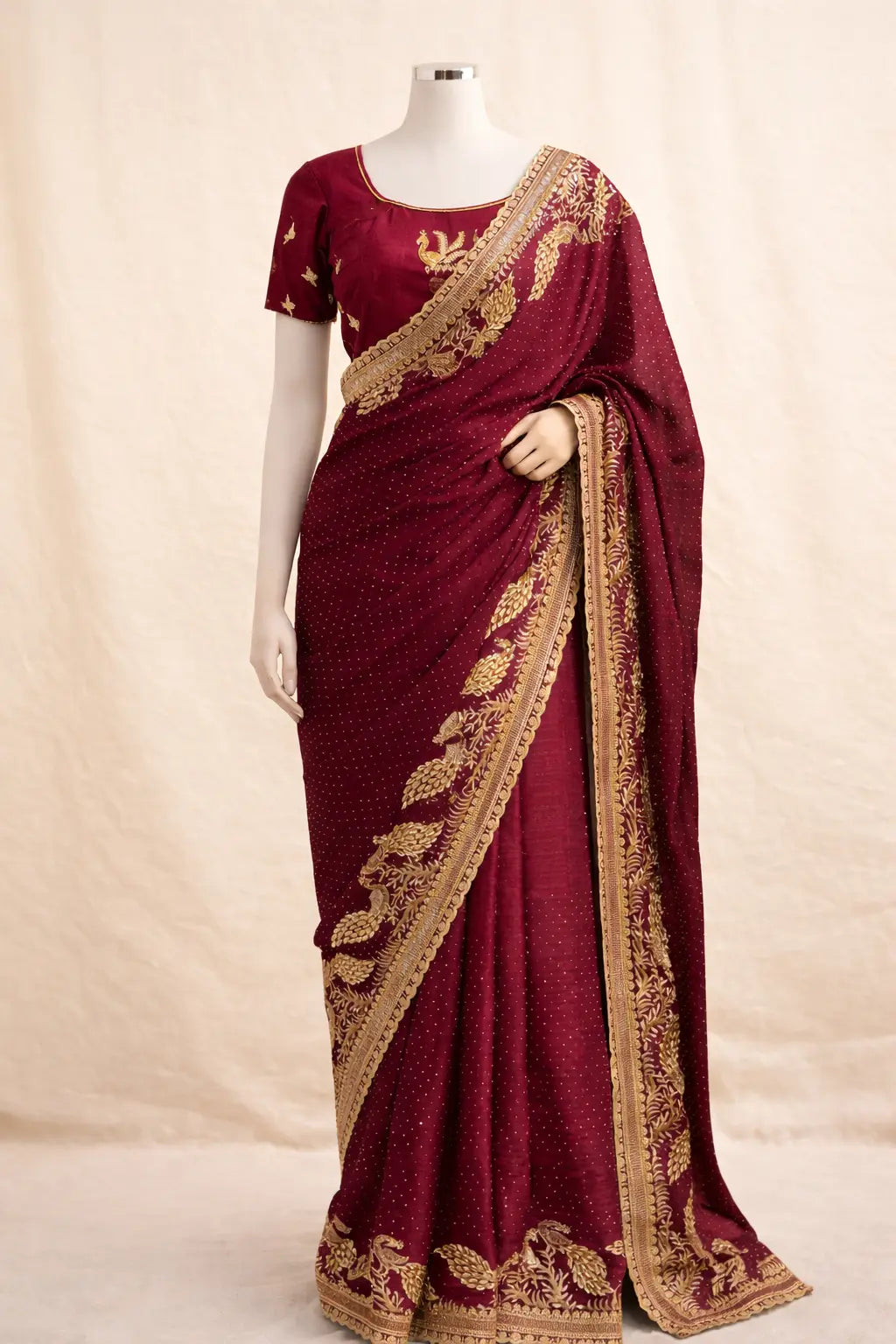 Ruh-e-Maroon – Maroon Masuri Zardosi Saree with Embroidered Blouse The Ink