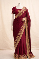 Ruh-e-Maroon – Maroon Masuri Zardosi Saree with Embroidered Blouse The Ink